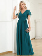 Chiffon V-Neck Maxi A-Line Evening Dress for Women