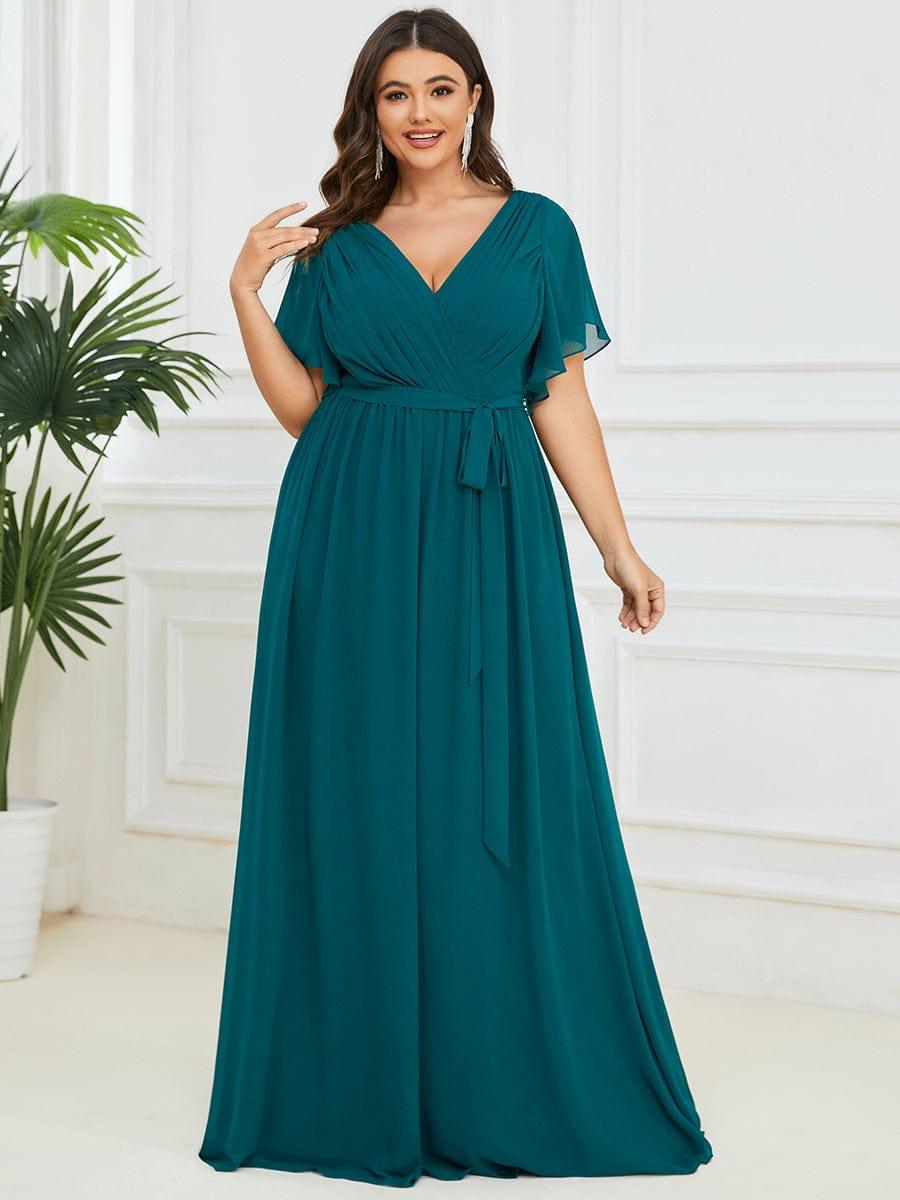 Chiffon V-Neck Maxi A-Line Evening Dress for Women