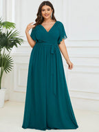 Chiffon V-Neck Maxi A-Line Evening Dress for Women