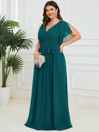 Chiffon V-Neck Maxi A-Line Evening Dress for Women