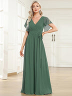 Chiffon V-Neck Maxi A-Line Evening Dress for Women