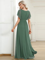 Chiffon V-Neck Maxi A-Line Evening Dress for Women