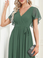 Chiffon V-Neck Maxi A-Line Evening Dress for Women
