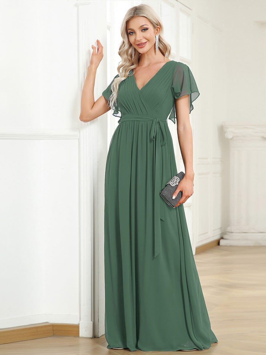 Chiffon V-Neck Maxi A-Line Evening Dress for Women