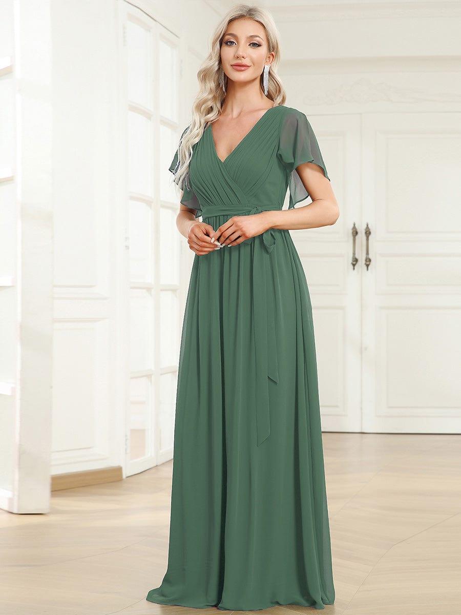 Chiffon V-Neck Maxi A-Line Evening Dress for Women