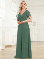 Chiffon V-Neck Maxi A-Line Evening Dress for Women