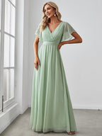 Chiffon V-Neck Maxi A-Line Evening Dress for Women