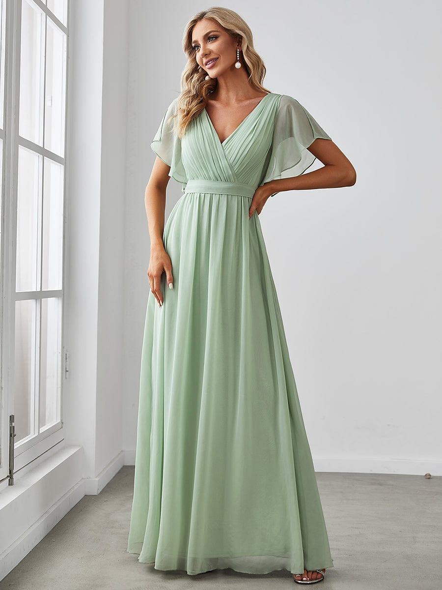 Chiffon V-Neck Maxi A-Line Evening Dress for Women