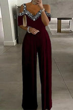 Rhinestone Detail High Waist Jumpsuit for Women