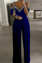 Rhinestone Detail High Waist Jumpsuit for Women