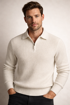 Polyester Ribbed Quarter-Zip Jumper for Men | Winter Casual Wear