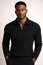 Polyester Ribbed Quarter-Zip Jumper for Men | Winter Casual Wear