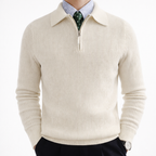 Polyester Ribbed Quarter-Zip Jumper for Men | Winter Casual Wear