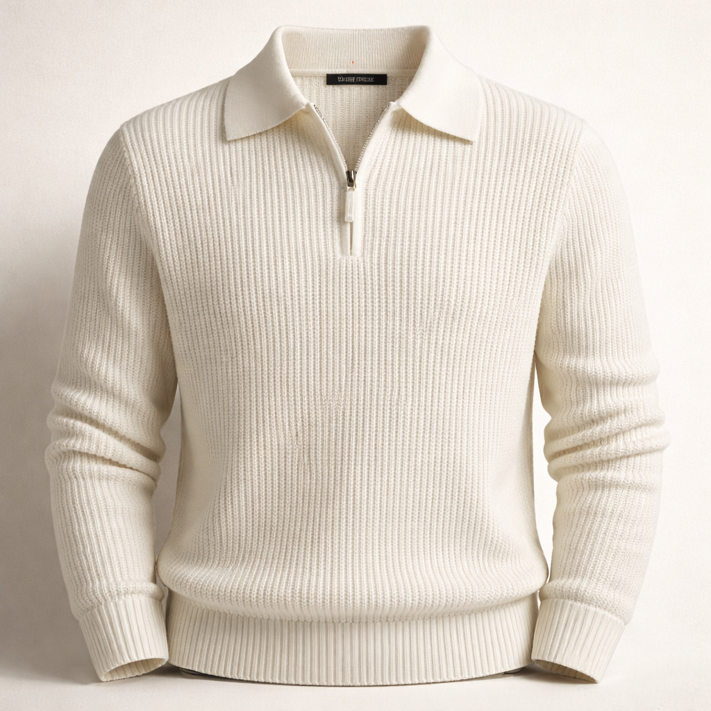 Polyester Ribbed Quarter-Zip Jumper for Men | Winter Casual Wear