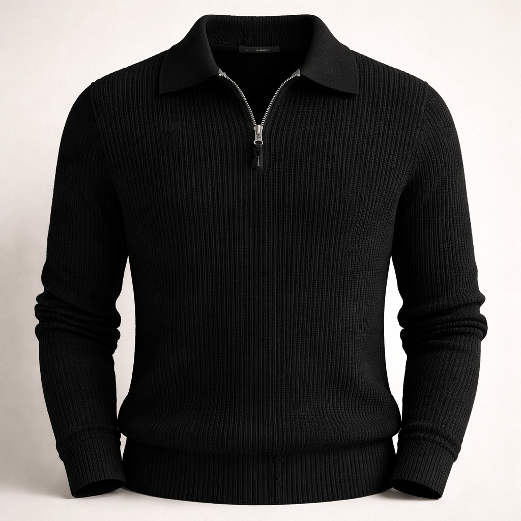 Polyester Ribbed Quarter-Zip Jumper for Men | Winter Casual Wear