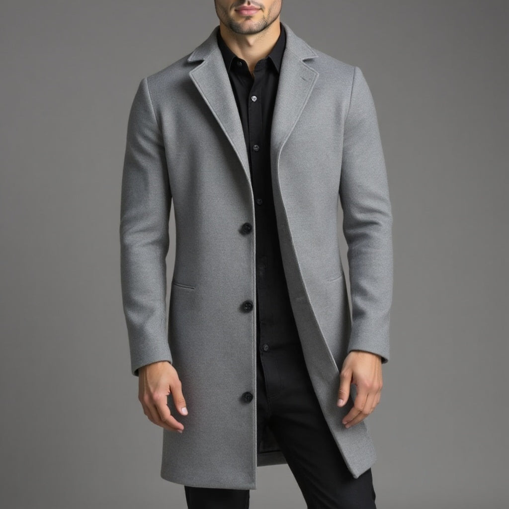 Grey Slim Fit Winter Coat for Men | Classic Formal Occasion Wear