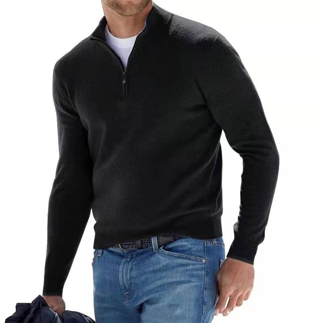 V Neck Zip Jumper with Long Sleeves for Men | Knitwear