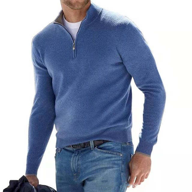 V Neck Zip Jumper with Long Sleeves for Men | Knitwear