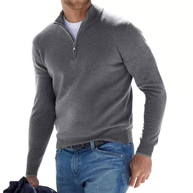 V Neck Zip Jumper with Long Sleeves for Men | Knitwear
