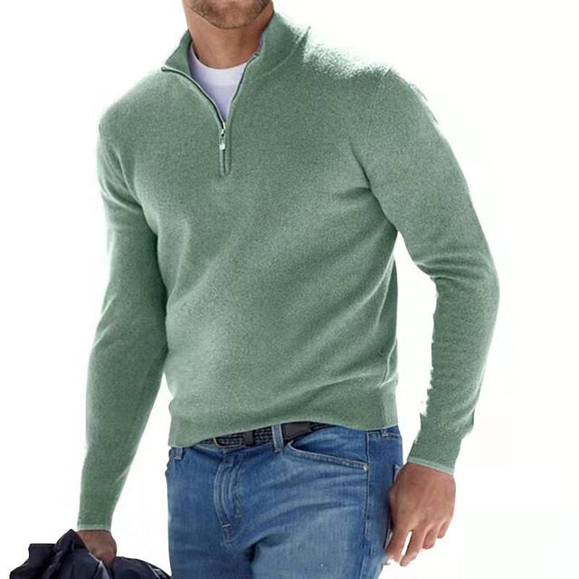 V Neck Zip Jumper with Long Sleeves for Men | Knitwear