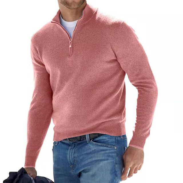 V Neck Zip Jumper with Long Sleeves for Men | Knitwear