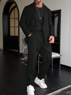 Slim Fit Two Piece Tailored Business Suit Set with Blazer and Trousers for Men