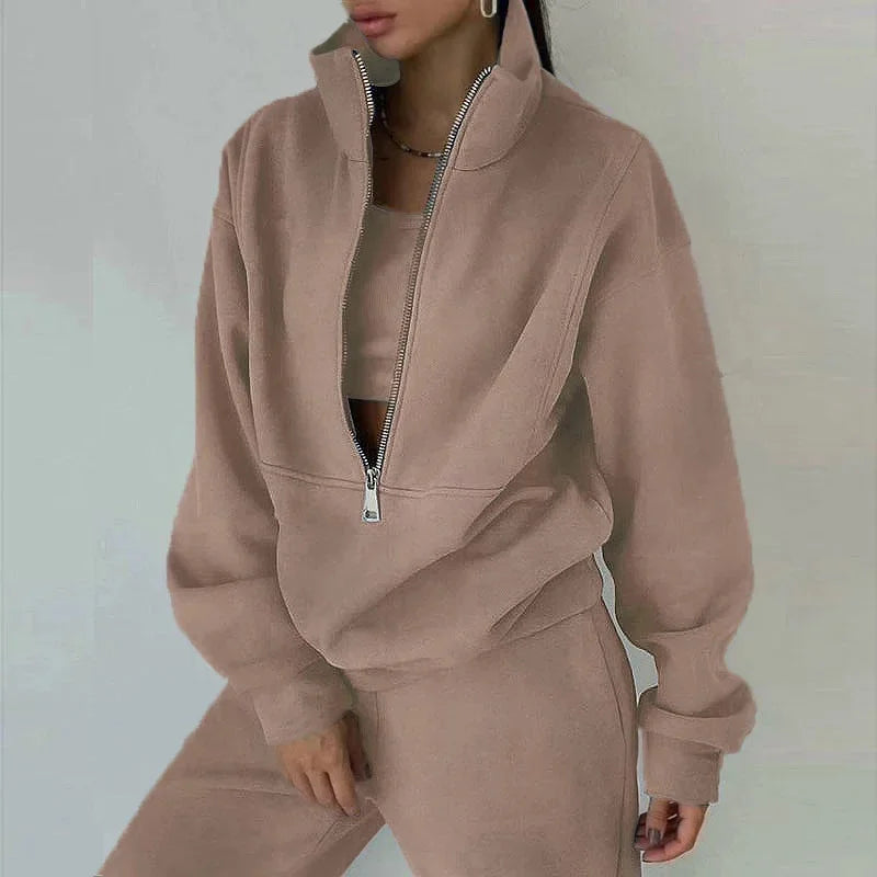 Women Lounge Set | Half-zip top with high collar and pants
