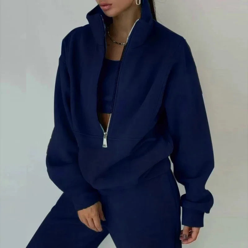 Women Lounge Set | Half-zip top with high collar and pants