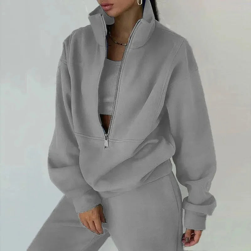 Women Lounge Set | Half-zip top with high collar and pants