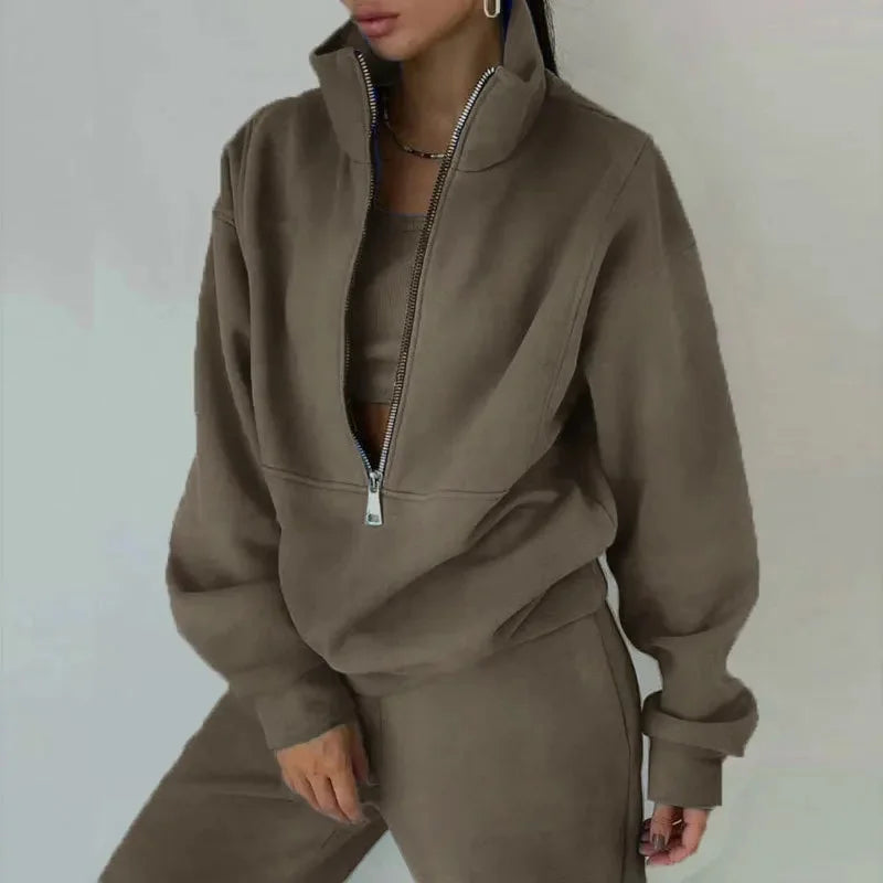 Women Lounge Set | Half-zip top with high collar and pants