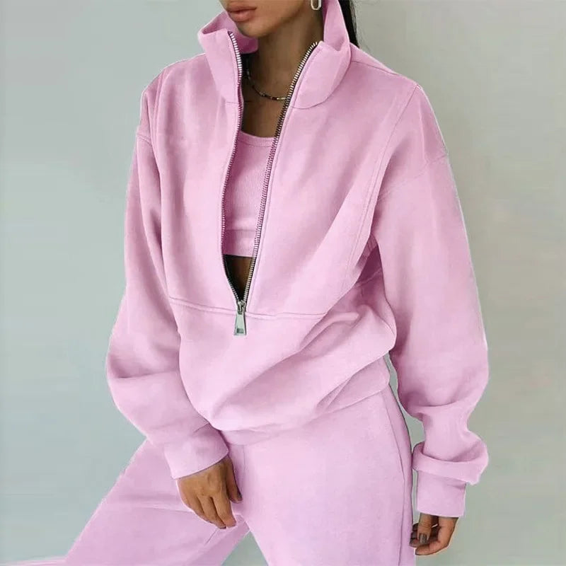 Women Lounge Set | Half-zip top with high collar and pants