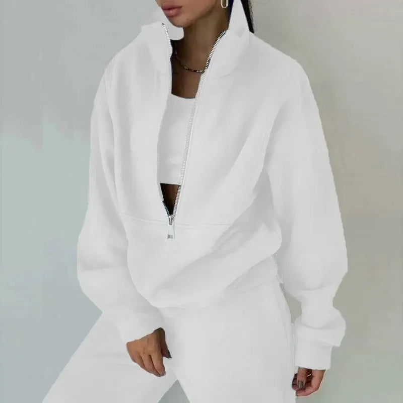 Women Lounge Set | Half-zip top with high collar and pants