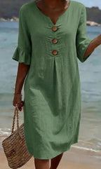 Yellow V-Neck Midi Dress for Women | Summer Casual Occasion