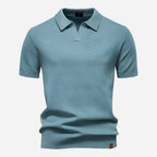 Cotton Knit V-Neck Polo Shirt for Men | Short Sleeve Regular Fit