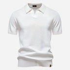 Cotton Knit V-Neck Polo Shirt for Men | Short Sleeve Regular Fit
