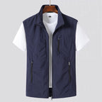 Khaki Zip Front Sleeveless Utility Gilet for Men