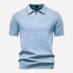 Cotton Knit V-Neck Polo Shirt for Men | Short Sleeve Regular Fit