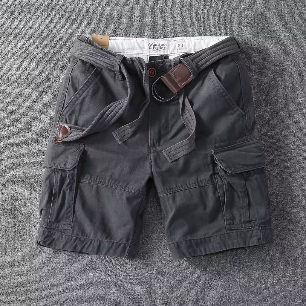 Washed Charcoal Relaxed Fit Cargo Shorts for Men | Utility Bottoms