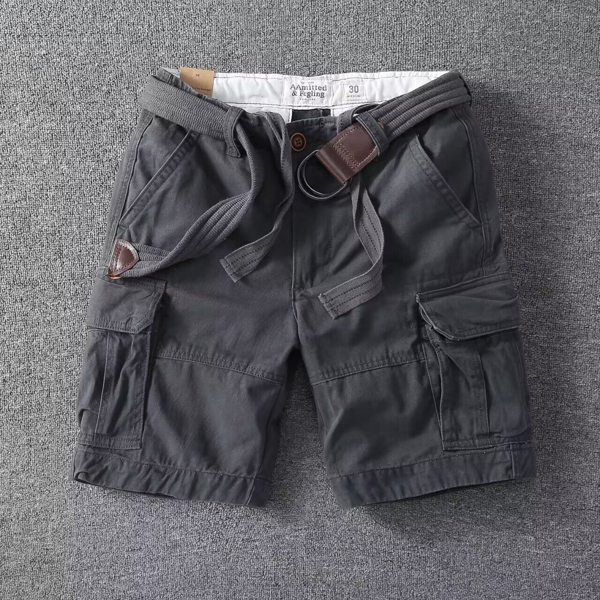 Washed Charcoal Relaxed Fit Cargo Shorts for Men | Utility Bottoms