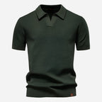Cotton Knit V-Neck Polo Shirt for Men | Short Sleeve Regular Fit