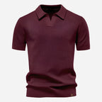 Cotton Knit V-Neck Polo Shirt for Men | Short Sleeve Regular Fit