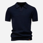 Cotton Knit V-Neck Polo Shirt for Men | Short Sleeve Regular Fit