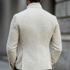 White Lightweight Textured Knit Stand Collar Single Breasted Cardigan for Men