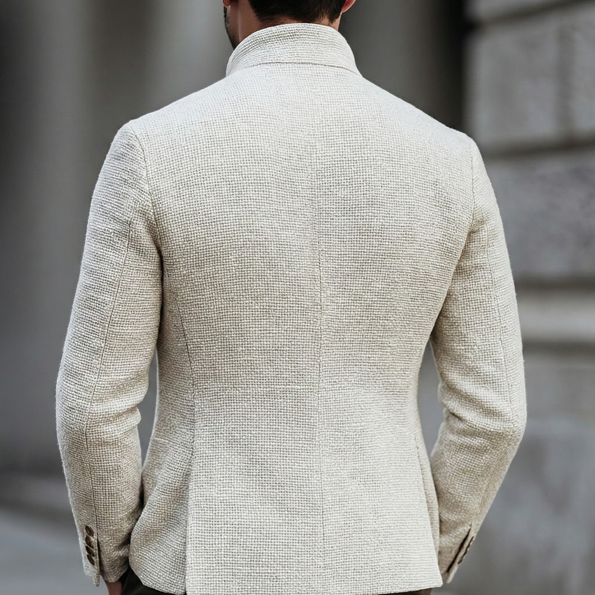 White Lightweight Textured Knit Stand Collar Single Breasted Cardigan for Men