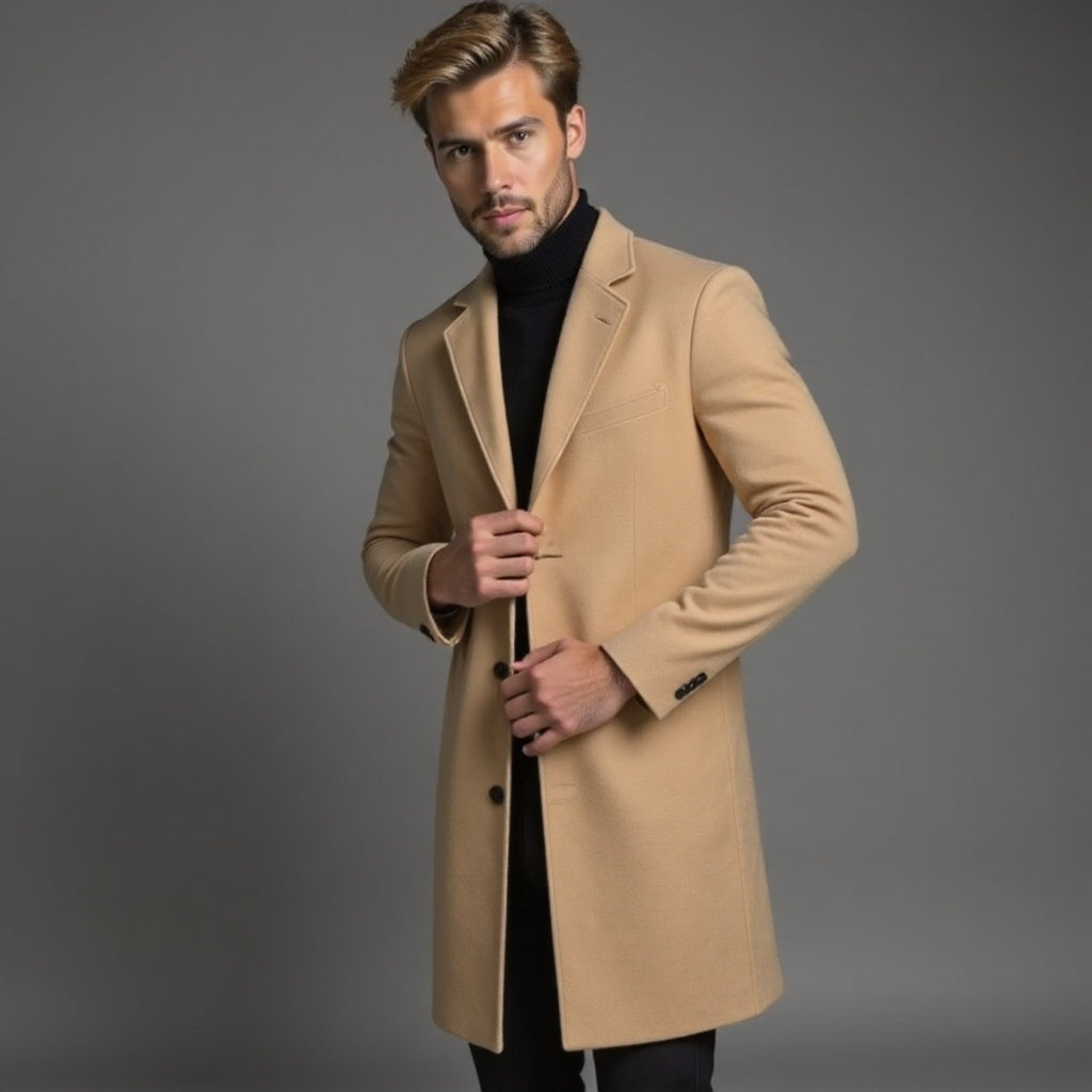 Grey Slim Fit Winter Coat for Men | Classic Formal Occasion Wear