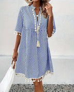 Blue Geometric Print Mini Tunic Dress for Women | Festival & Beach