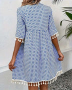Blue Geometric Print Mini Tunic Dress for Women | Festival & Beach
