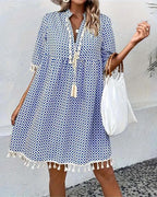Blue Geometric Print Mini Tunic Dress for Women | Festival & Beach