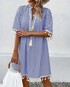 Blue Geometric Print Mini Tunic Dress for Women | Festival & Beach