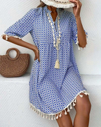 Blue Geometric Print Mini Tunic Dress for Women | Festival & Beach